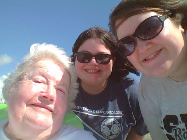 My, my sister, and my grandmother taking a selfie at the beach
