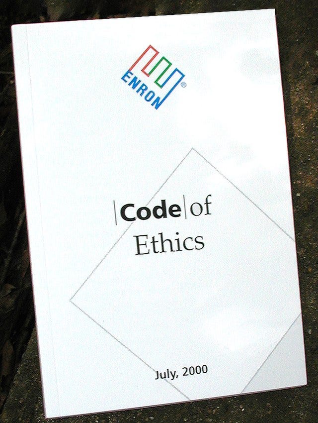 A code of ethics manual for the defunct corporation Enron.