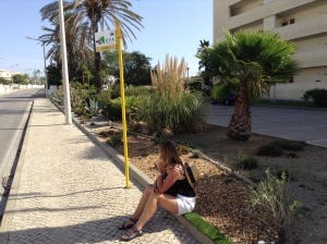 You won't see this often Trish waiting for a bus to Albufeira