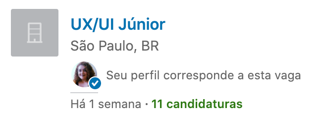 Vaga UX/UI Júnior em SP postada há 1 semana com 11 candidaturas, mostrando ter sido bem visualizada