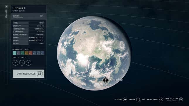 A star map in Starfield shows the planet of Eridani II.