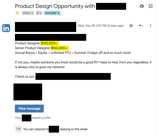 Senior product designer offer for 160k plus