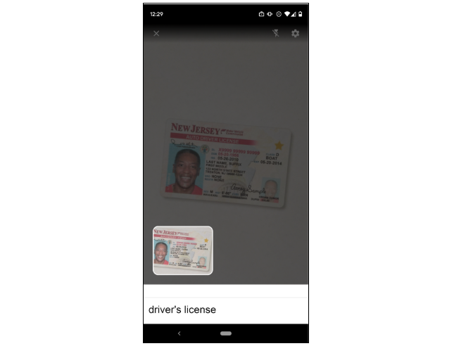 Mobile application showing driver’s license