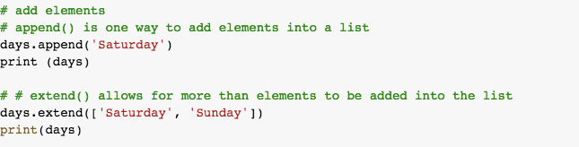 Adding Elements in a List