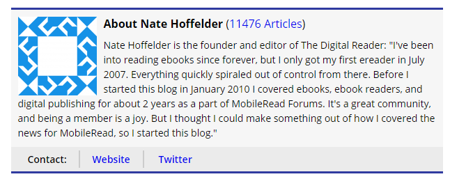 An example of a fantastic blog covering the publishing space, yet the author doesn't seem to know how to do his own avatar properly. 