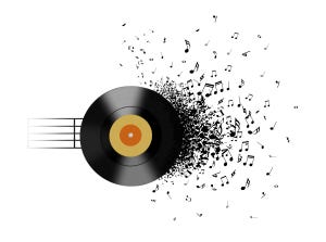 Vinyl record and music notes