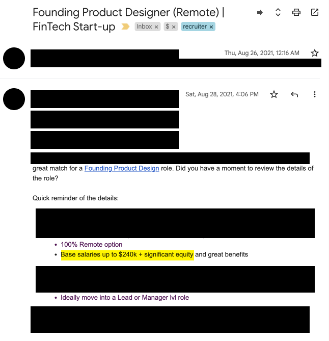 founding designer email offer 240k