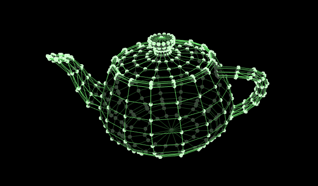 A wireframe view of the Utah Teapot.