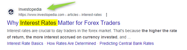 Google search for interest rates in Forex trading
