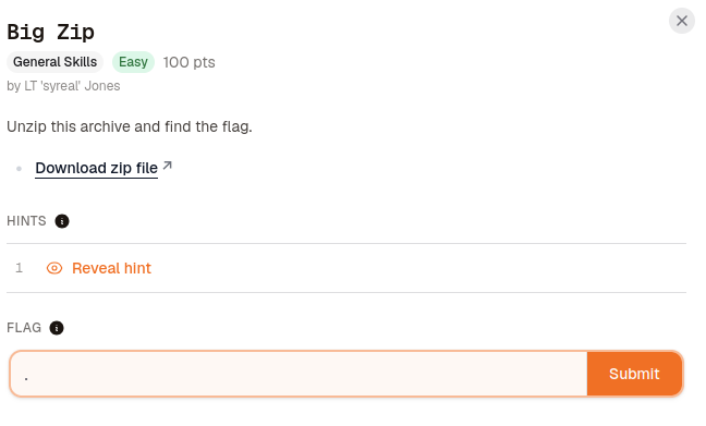 Writeup for CyLab/picoCTF challenge “Big Zip”