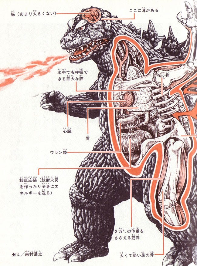 Godzilla anatomy image from https://ultra.fandom.com/wiki/Godzilla
