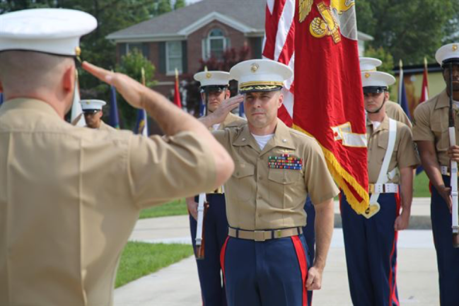Marine Corps LtCol promotion ceremony flag