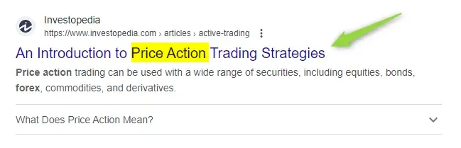 Price action definitions on Google