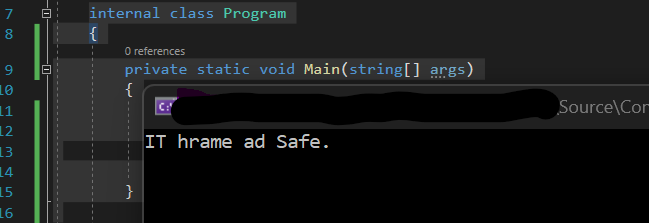 c# console window with some message.