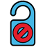 A blue Do Not Disturb icon which is a door hanger with a red NO symbol across it.