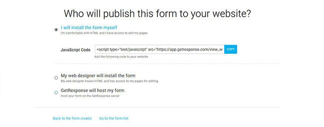 GetResponse Sign-up forms