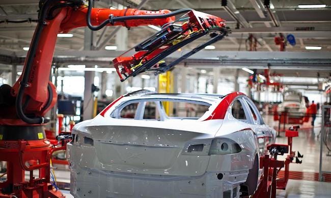 Industrial robots in Tesla factory