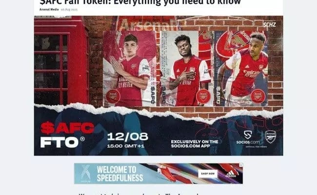 تسبب إعلانات العملة المشفرة انتقادات لـ Arsenal FC