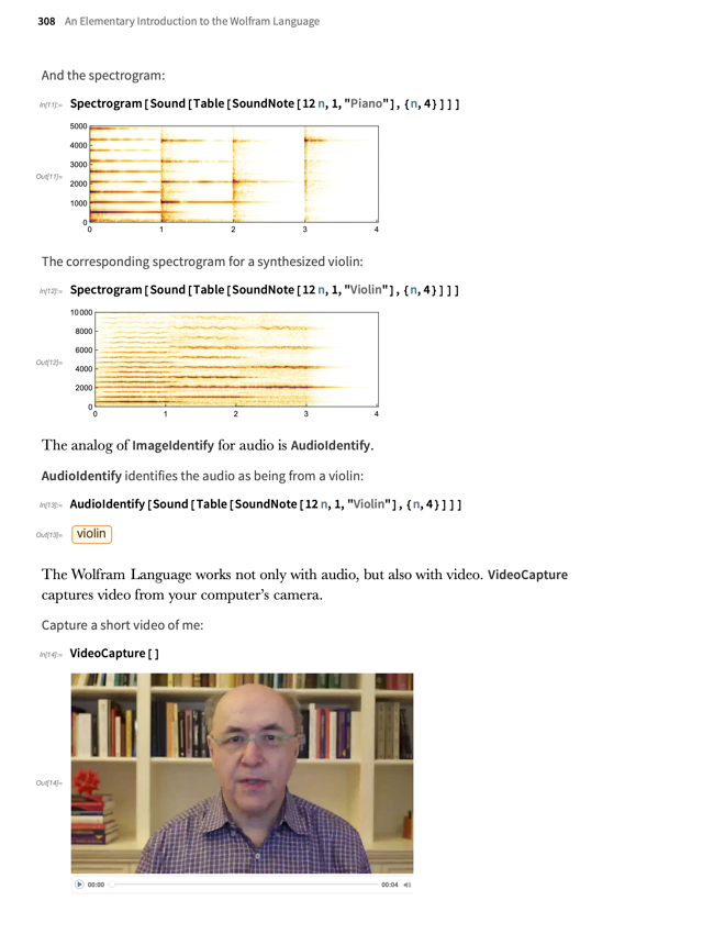 Excerpt from “An Elementary Introduction to the Wolfram Language, Third Edition” with audio and video data displays