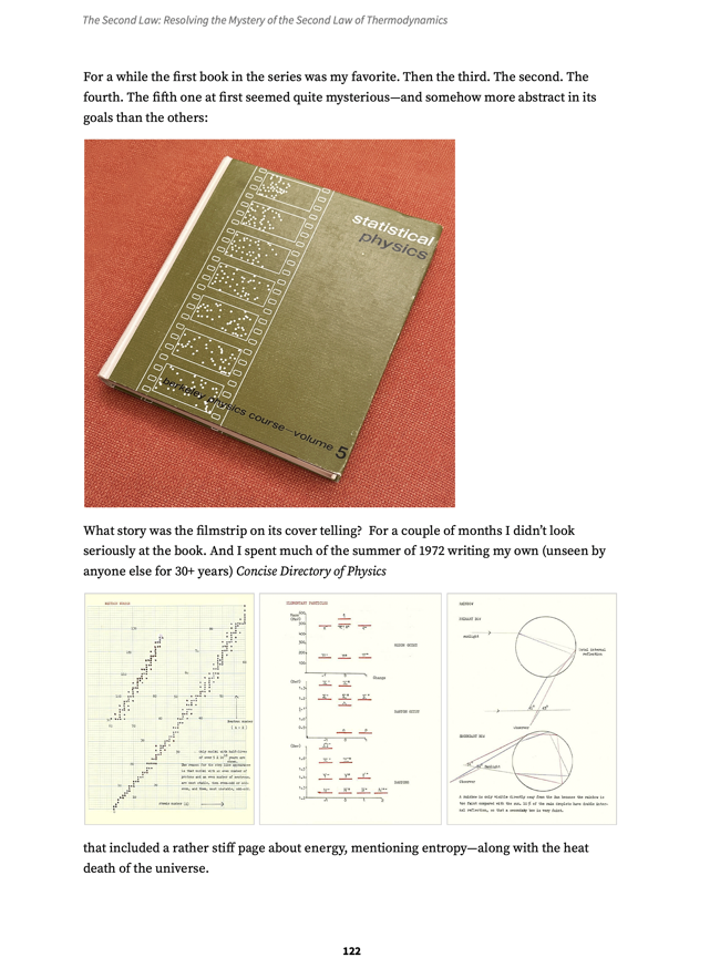 Excerpt from “The Second Law: Resolving the Mystery of the Second Law of Thermodynamics” featuring a book cover with a filmstrip on statistical physics