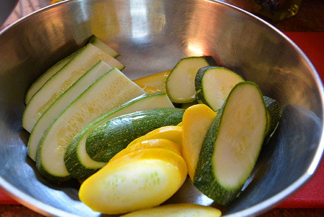 Zucchini slices in bowl