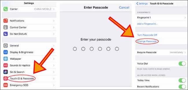 change iPhone passcode with password