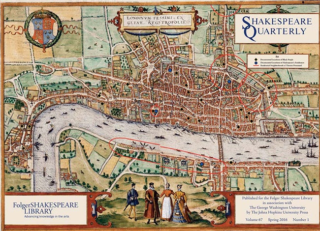 Cover Image for 2016 ‘Shakespeare Quarterly’ special issue on race depicting a map of London.