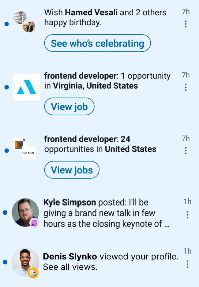 Sample LinkedIn Notifications