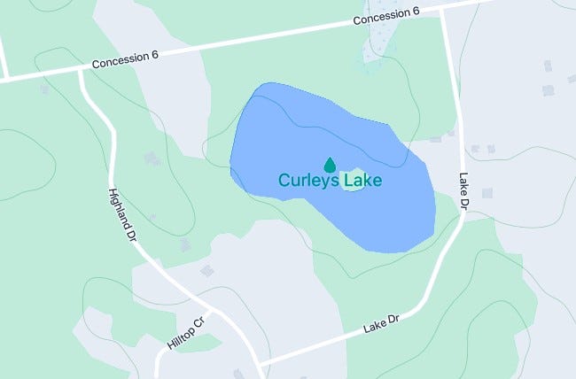 Waterbody name: Curleys Lake, Ontario is an estimated 25 acre private lake