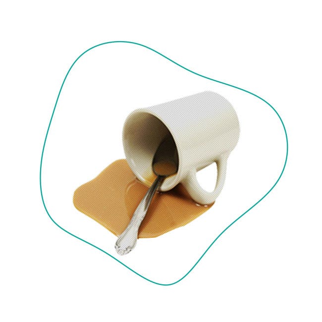 An illustration of a spilled coffee mug, representing the frustration it could cause.