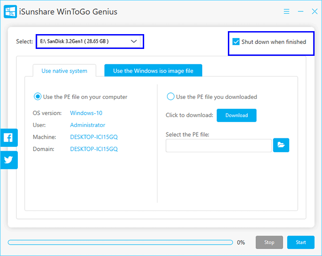select the USB drive in WinToGo Genius
