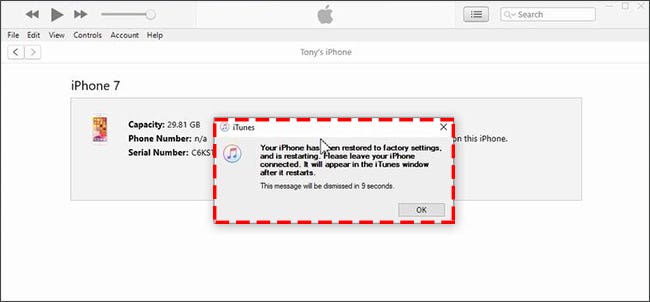 restore iPhone successfully in iTunes