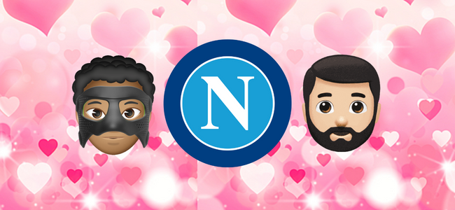 Victor Osimehn emoji, Napoli badge, Khvicha Kvaratskhelia emoji, in love background
