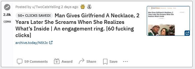 Man Gives Girlfriend A Necklace, 2 Years Later She Screams When She Realizes What’s Inside | An engagement ring. [60 fucking clicks]