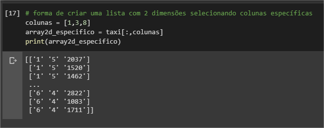 Array de 2 dimensões e colunas específicas