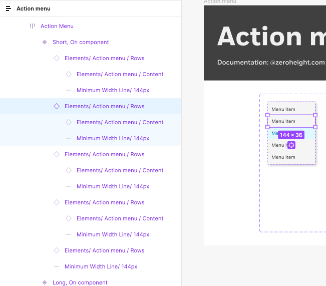 Image showing the action menu component’s layer panel with no hidden layers in the panel