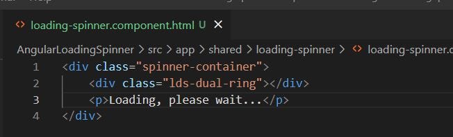 HTML code the loading spinner component