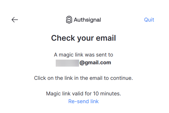 Image stating the magic link was sent to the email address