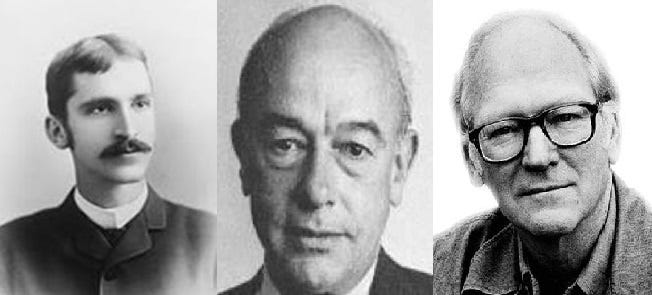 Head shots of philosophers Dewey, Quine, and Davidson
