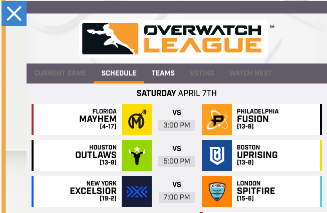 Overwatch League extension screenshot