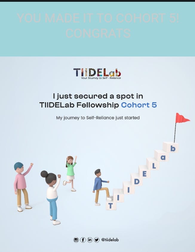 You have been offered provisional admission into the FIFTH Cohort of the FULLY FUNDED TIIDELab software engineering training Program.