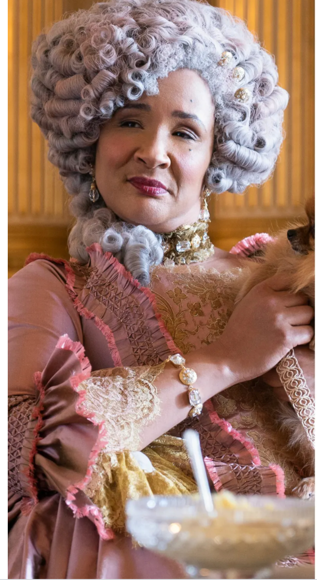 Queen Charlotte in Bridgerton, played by Golda Rosheuvel. Credit: Netflix