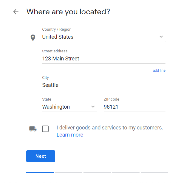 setting up business address on google my business account