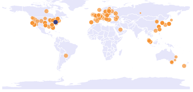 Map of Ravencoin reachable full nodes