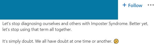 Screenshot of a linkedin user post stating: “it’s simply doubt, we all have doubts at one time or another”
