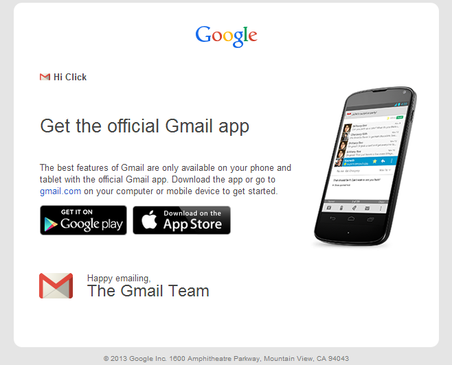 Gmail App Welcome Mail