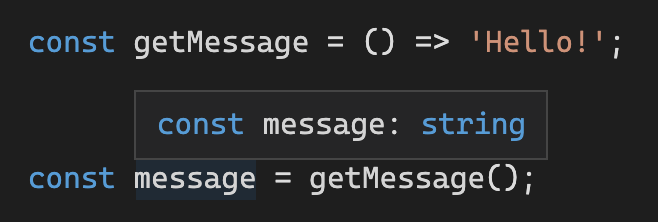 const getMessage = () => ‘Hello!’; const message = getMessage();