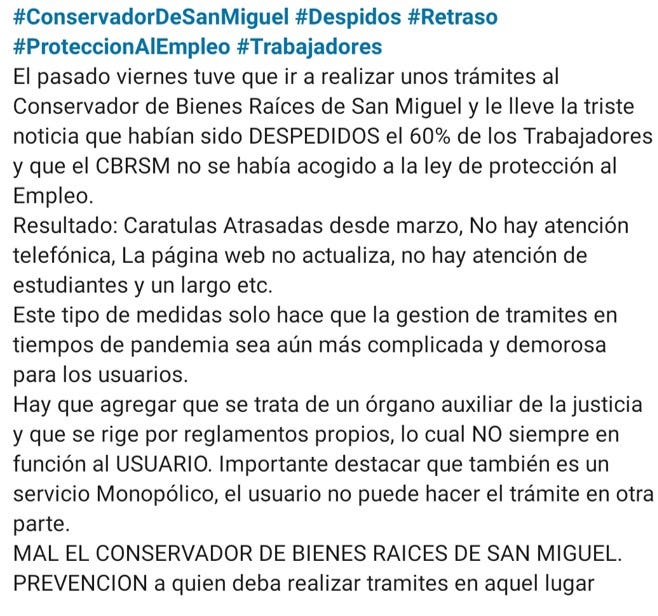 Conservador de San Miguel despide personal