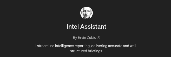 Screenshot of the Intel Assistant profile banner in ChatGPT 4.