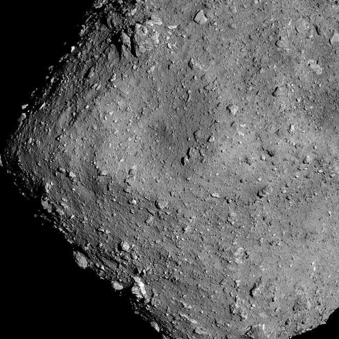 Asteroid Ryugu from an altitude of 6km. Image was captured with the Optical Navigation Camera — Telescopic (ONC-T) on July 20, 2018 at around 16:00 JST. Image credit: JAXA, University of Tokyo, Kochi University, Rikkyo University, Nagoya University, Chiba Institute of Technology, Meiji University, University of Aizu, AIST.